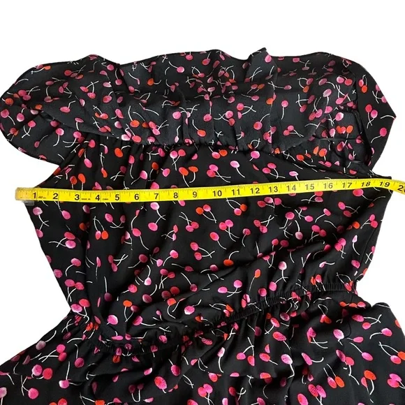 Dress Black w/ Red Cherries Flounce Top Elastic Waist Size M like … - Picture 7 of 11